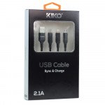Wholesale 3-in-1 2.1A IOS Lighting / Type C / Micro V8V9 Strong Braided Aluminum USB Cable 4FT (Black)